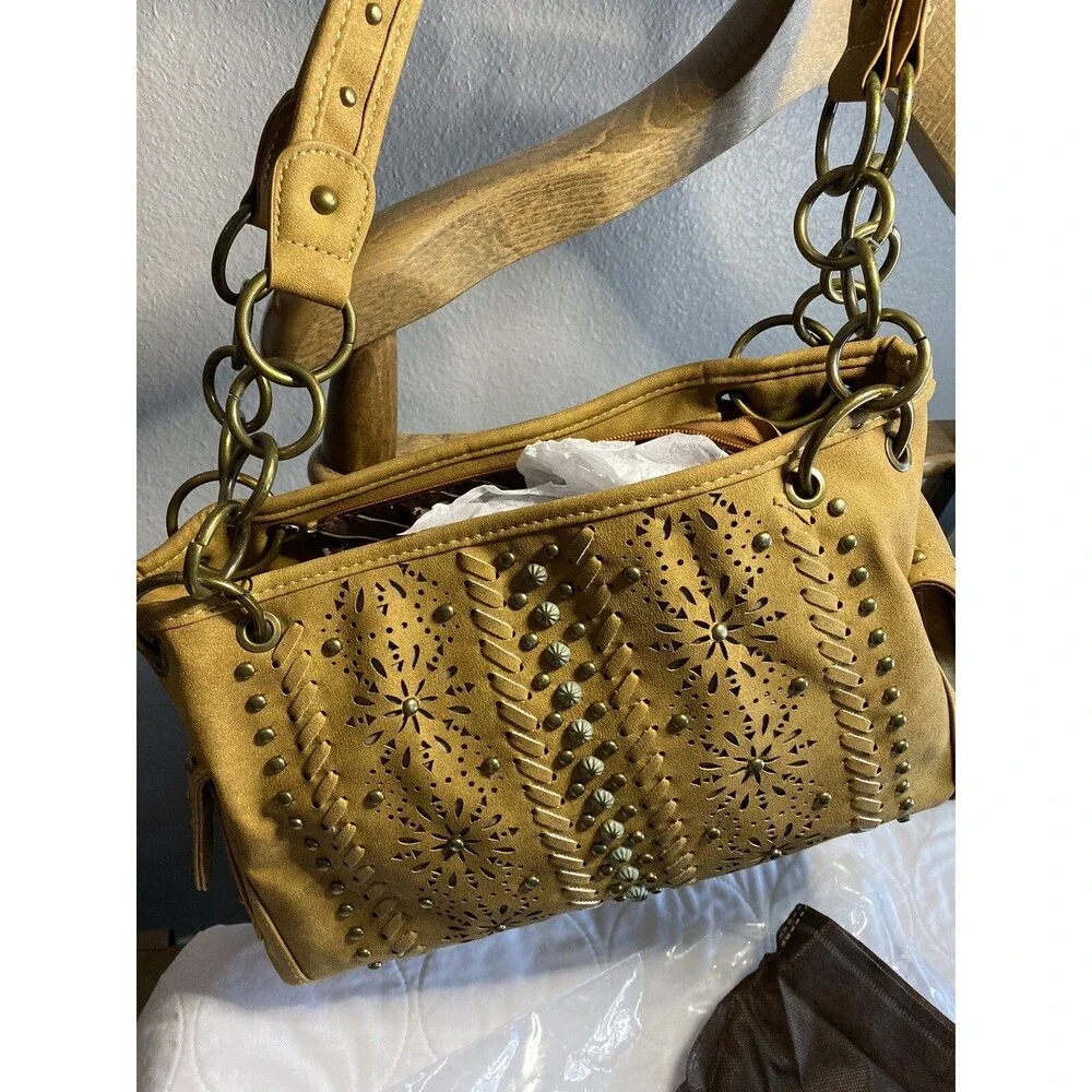 Montana West Concealed Carry Purse Handbag Bling Western Tan NWT
